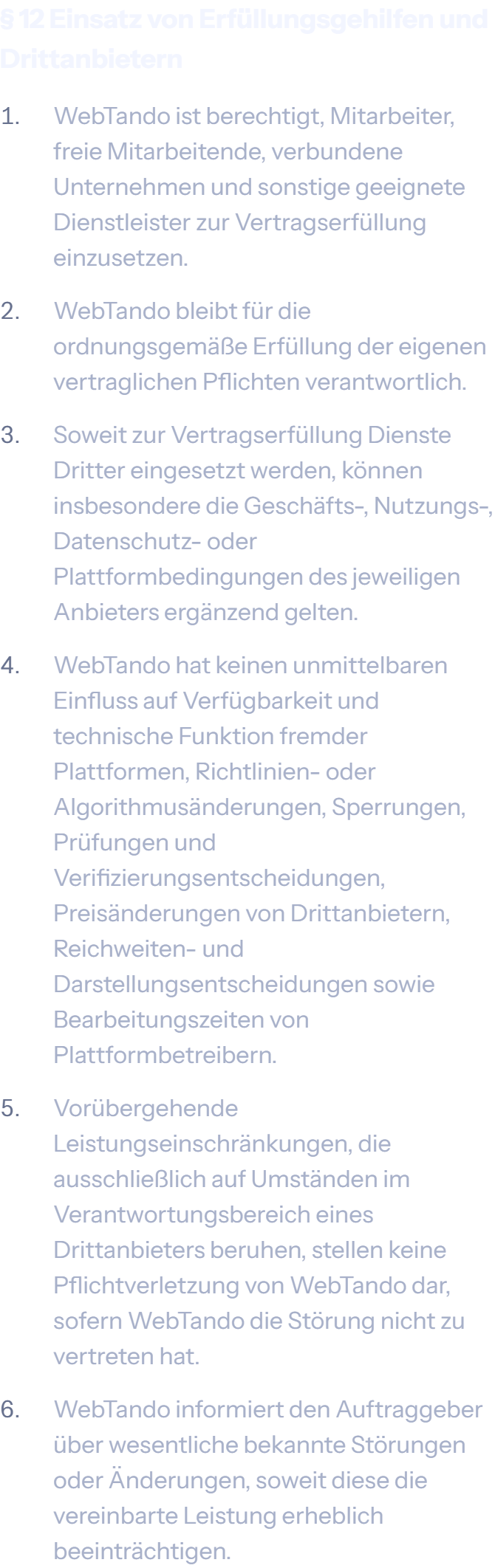 § 12 Einsatz von Erfüllungsgehilfen und Drittanbietern der AGB