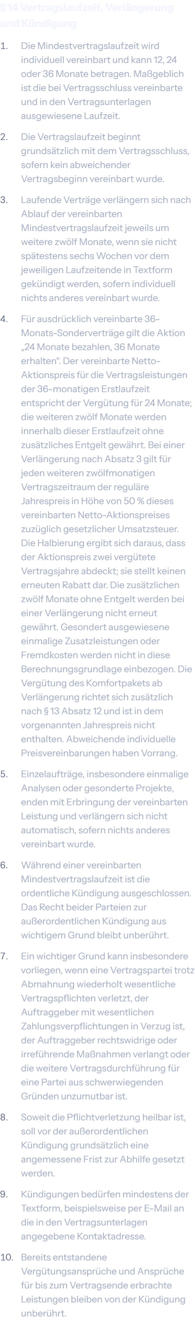 § 14 Vertragslaufzeit, Verlängerung und Kündigung der AGB