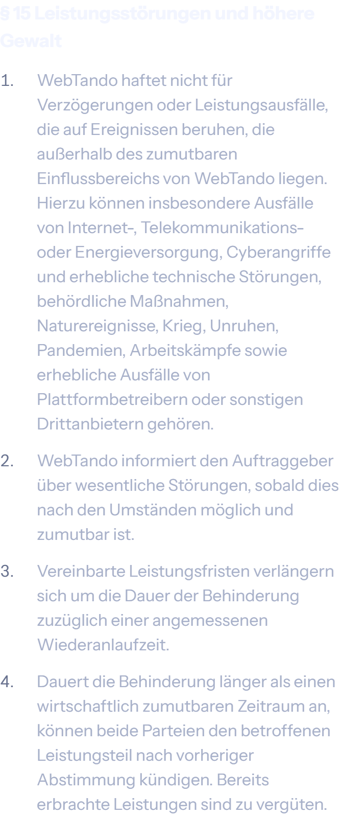 § 15 Leistungsstörungen und höhere Gewalt der AGB