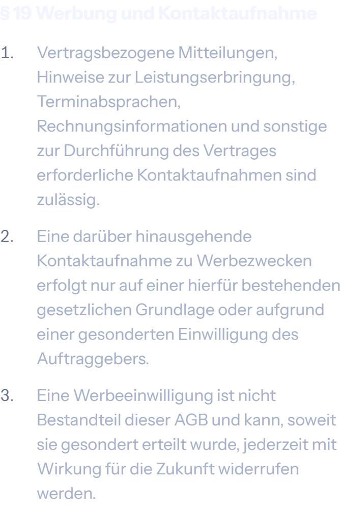 § 19 Werbung und Kontaktaufnahme der AGB