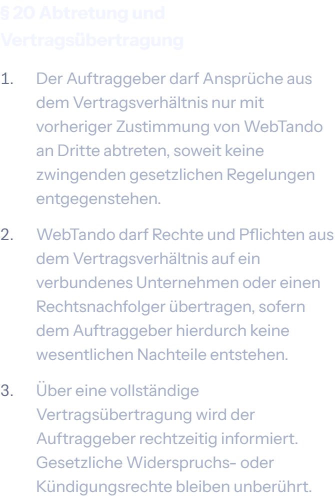 § 20 Abtretung und Vertragsübertragung der AGB